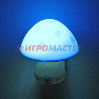 Ночник-светильник "Гриб" 7,5*7см с датчиком света 4LED 2W 220V, Голубой