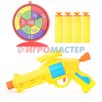Оружие с мягкими пульками, шариками, присосками, дисками Пистолет SQ528-1C (мягкие пули + мишень) в пакете