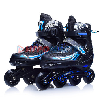 Ролики, скейтборды Роликовые коньки U001754Y раздвижные, PU колёса, черно-голубые, размер L, в сумке