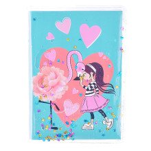 Блокнот &quot;Девочка с фламинго&quot; формата А6, 11х15 см, 56 листов в клетку,  на скрепке, обложка с