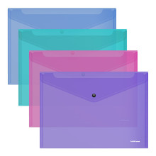 ТОП Папка-конверт на кнопке пластиковая Glossy Vivid, полупрозрачная, A4, ассорти