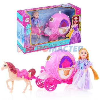 Кареты с лошадьми, машины для кукол Карета SS031A с куклой и лошадкой, в коробке