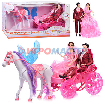 Кареты с лошадьми, машины для кукол Карета 908A с лошадью и набором кукол, в коробке