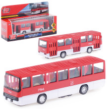 Машина металл. Рейсовый Автобус, 17 см, (двери, красный) инерц, в коробке