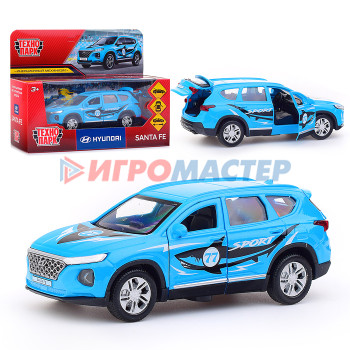 Коллекционные модели Машина металл Hyundai Santafe Sport 12 см, (откр., двер, багаж, голубой) инерц, в коробке