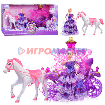 Кареты с лошадьми, машины для кукол Карета 804A с лошадью и куклой, в коробке