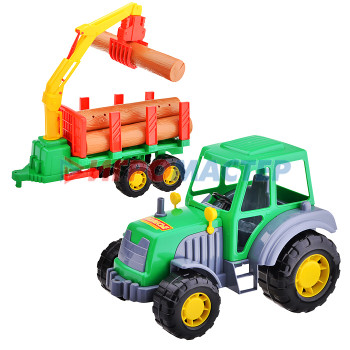 Транспорт и спецтехника б/механизмов (пластик) Алтай трактор с полуприцепом-лесовоз