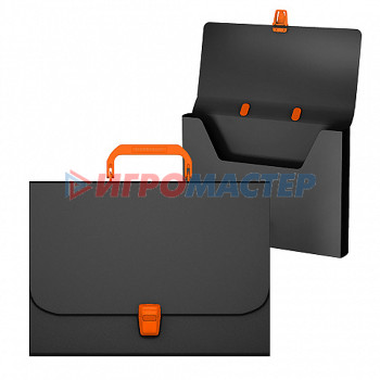 Портфели пластиковые Портфель пластиковый Matt Accent , A4, черный с оранжевой ручкой и замком
