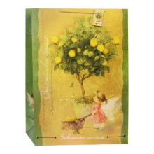 Бумажный пакет Лимонное дерево для сувенирной продукции, с ламинацией, с шириной основания 48,3 см, 