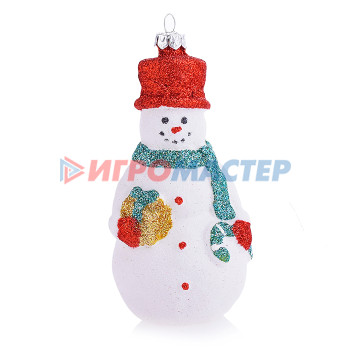 Ёлочные игрушки, шары Новогоднее подвесное украшение Снеговик с подарком из пластика (полистирол)