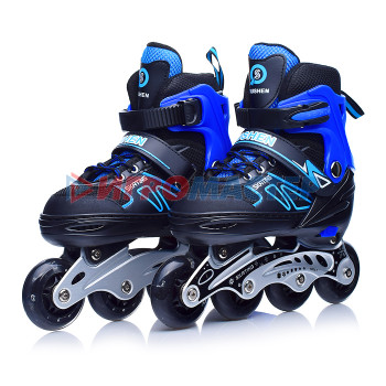 Ролики, скейтборды Роликовые коньки U001752Y раздвижные, PU колёса со светом, размер M, черно-синие, в сумке