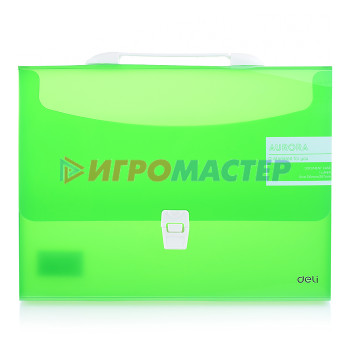 Портфели пластиковые Папка-портфель Aurora, 1 отдел. A4 ребрист. поверхн. пластик 0.6мм, зеленый