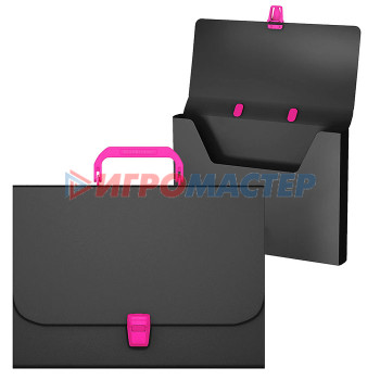 Портфели пластиковые Портфель пластиковый Matt Accent , A4, черный с розовой ручкой и замком