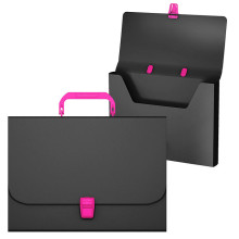 Портфель пластиковый Matt Accent , A4, черный с розовой ручкой и замком