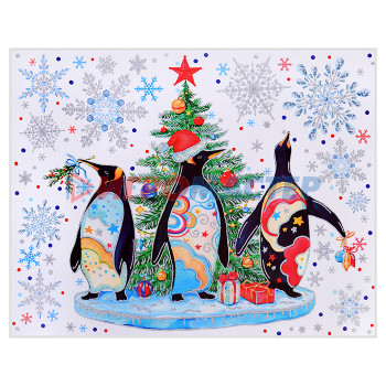 Новогодний интерьер Новогоднее оконное украшение &quot;Веселые пингвины&quot; из ПВХ пленки, декорировано глиттером
