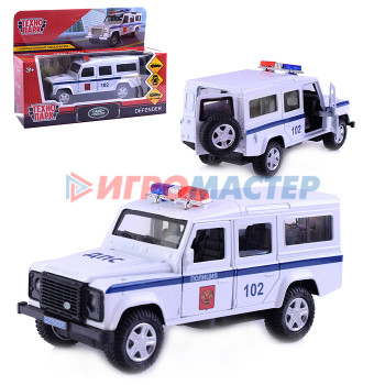 Коллекционные модели Машина металл Land Rover, Defender Полиция 12 см, (двери, баг, белый,)инерц., в коробке