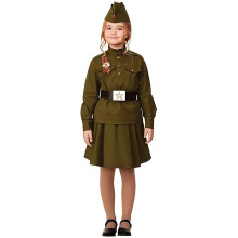 Костюм &quot;Солдатка хлопок&quot; (гимнастерка, юбка, пилотка, ремень) размер 128-64