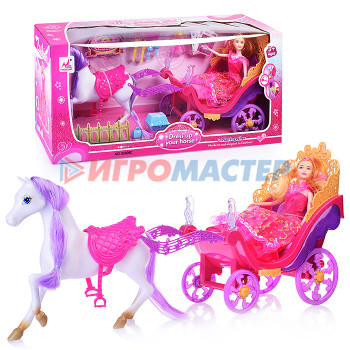 Кареты с лошадьми, машины для кукол Карета 05009C с лошадью, с куклой с акссесуарами (свет/звук) в коробке