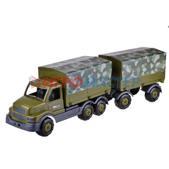 Транспорт и спецтехника б/механизмов (пластик) Сталкер, автомобиль бортовой тентовый военный с прицепом