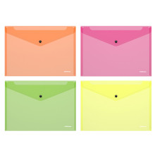 ТОП Папка-конверт на кнопке пластиковая Fizzy Neon, полупрозрачная, A4, ассорти 