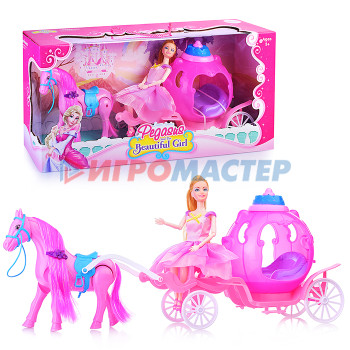 Кареты с лошадьми, машины для кукол Карета 686-760 с лошадью в коробке