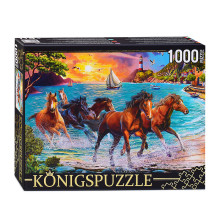 Пазлы 1000 Konigspuzzle &quot;Лошади у моря на закате&quot;