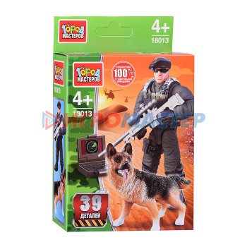 Блочные Конструктор Солдат с собакой, 39 дет. 