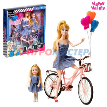 HAPPY VALLEY Кукла с дочкой "Family Look" на велосипеде, джинс SL-05536