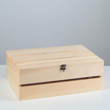 Ящик деревянный 35×23×13 см подарочный с реечной крышкой на петельках с замком