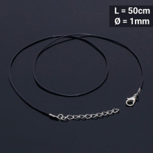 Шнурок каучуковый, не полый, 50см, d=1мм, цвет чёрный в серебре