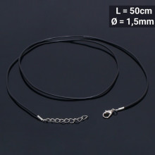 Шнурок каучуковый, не полый, 50см, d=1,5мм, цвет чёрный в серебре