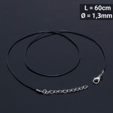 Шнурок каучуковый, не полый, 55см, d=1,5мм, цвет чёрный в серебре
