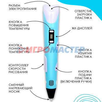 3D ручка AmazingCraft, для ABS и PLA пластика, ЖК дисплей, цвет голубой