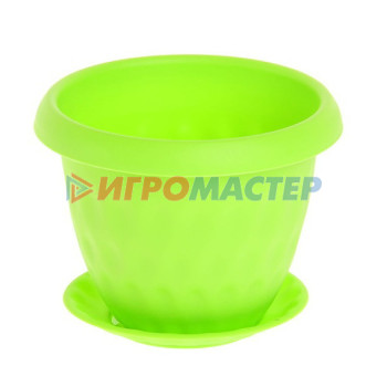 Пластиковые горшки, кашпо от 1-3л Горшок для цветов пластиковый 2,8л d-20см "Розетта" с поддоном зеленый С127ЗЕЛ