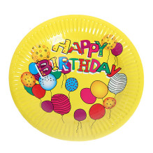 Тарелка бумажная 18 см в наборе 10 шт "День рождения" Шарики, желтая
