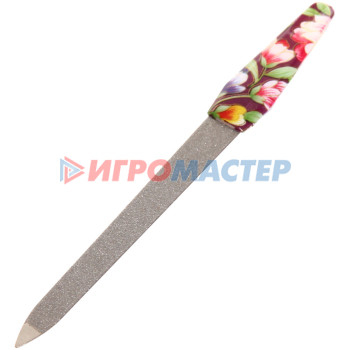 Пилка для ногтей металлическая "Цветочный принт", цвет ручки микс, 14см