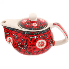 Чайник заварочный керамический 200мл с ситом "Китайские узоры" красный