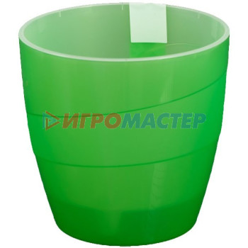 Пластиковые горшки, кашпо от 1-3л Кашпо для цветов пластиковое 2л d-15см "Грация" со вставкой прозрачно-зеленый