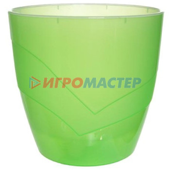 Пластиковые горшки, кашпо от 1-3л Кашпо для цветов пластиковое 1,2л d-13см "Грация" со вставкой прозрачно-зеленый
