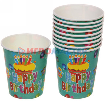 Стаканчики для праздника Стакан бумажный 0,2л в наборе 10 шт "День рождения" Тортик со свечками