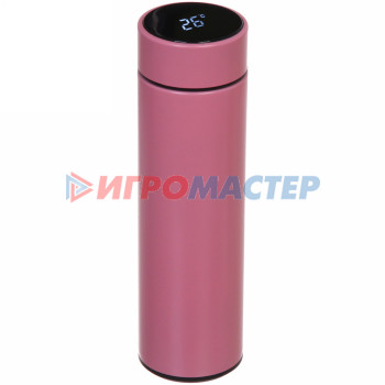 Термос 500мл "Стиль" с датчиком температуры и ситом, розовый