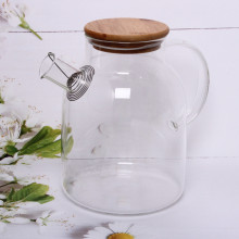 Чайник заварочный стеклянный 1,5л "Хай-Тек" с бамбуковой крышкой