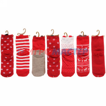 Носки женские "Новогодняя сказка ", микс 4 цвета, р-р 36-39 (крючок, пакет, стикер)