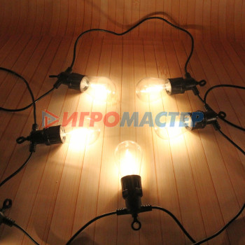 Гирлянда для улицы 5м 10 ламп LED "Filament" чёрный провод, 1 режим, 220V, IP-65, Теплый белый (возможность соединения)