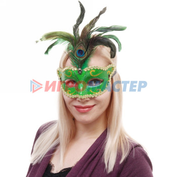 Маска карнавальная "Павлинье перо", зеленый