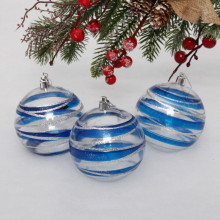 Новогодние шары 8 см (набор 3 шт) "Сказочный узор", голубой/серебро