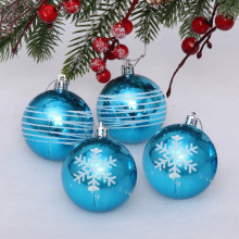 Новогодние шары 6 см (набор 4 шт) "Снежные нити", голубой/белый