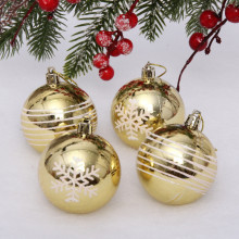 Новогодние шары 6 см (набор 4 шт) "Снежные нити", золото/белый