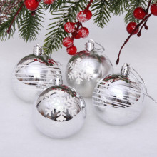 Новогодние шары 6 см (набор 4 шт) "Снежные нити", серебро/белый