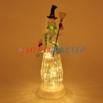 Сувенир с подсветкой "Снеговик с метлой" 34*11 см